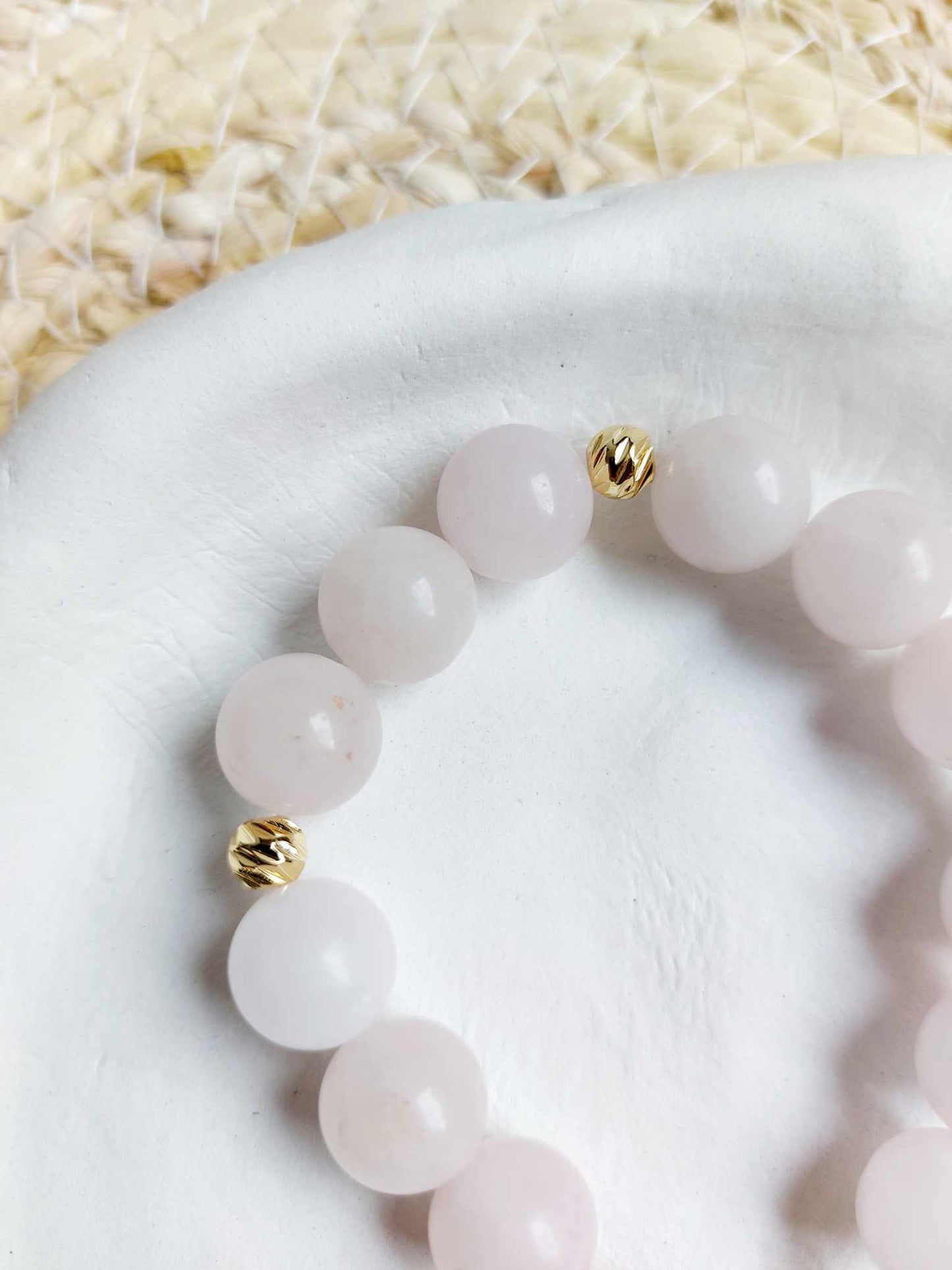 Rose Quartz Bracelet with 18k Gold plated flower charm and adjustable clasp